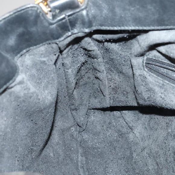 GUCCI Bamboo Shoulder Bag Leather 2way Black Gold 001 1638 Auth 153053