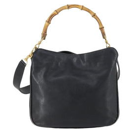 GUCCI Bamboo Shoulder Bag Leather 2way Black Gold 001 1638 Auth 153053 - 0