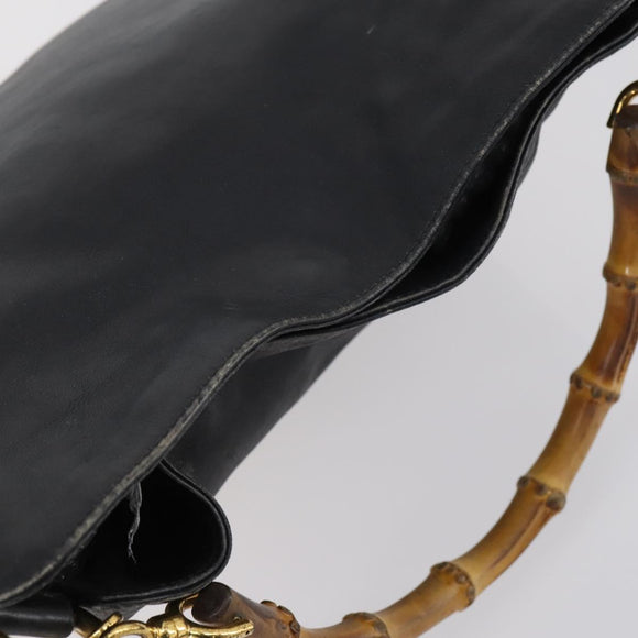 GUCCI Bamboo Shoulder Bag Leather 2way Black Gold 001 1638 Auth 153053