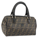 FENDI Zucca Canvas Hand Bag Black Brown Auth 153055-1