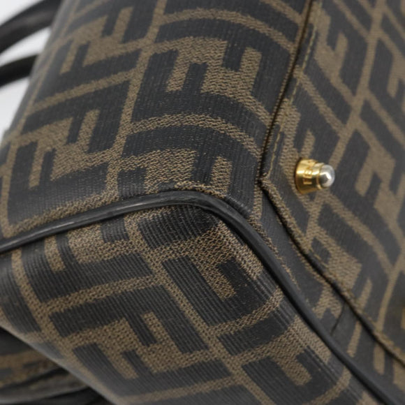 FENDI Zucca Canvas Hand Bag Black Brown Auth 153055