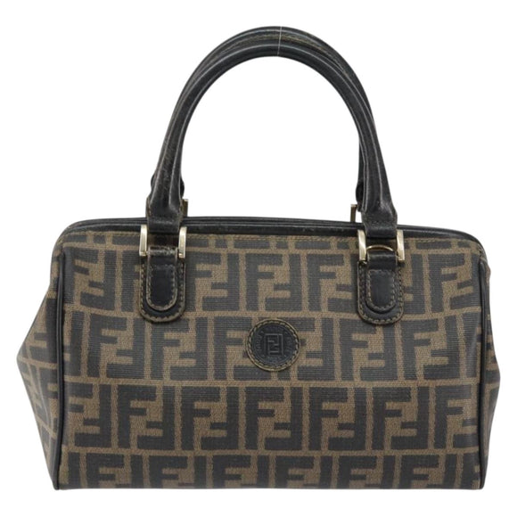 FENDI Zucca Canvas Hand Bag Black Brown Auth 153055