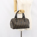 FENDI Zucca Canvas Hand Bag Black Brown Auth 153055-25