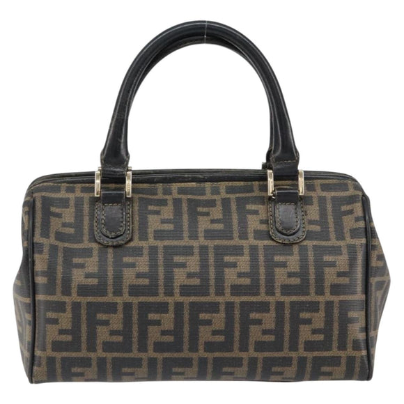 FENDI Zucca Canvas Hand Bag Black Brown Auth 153055