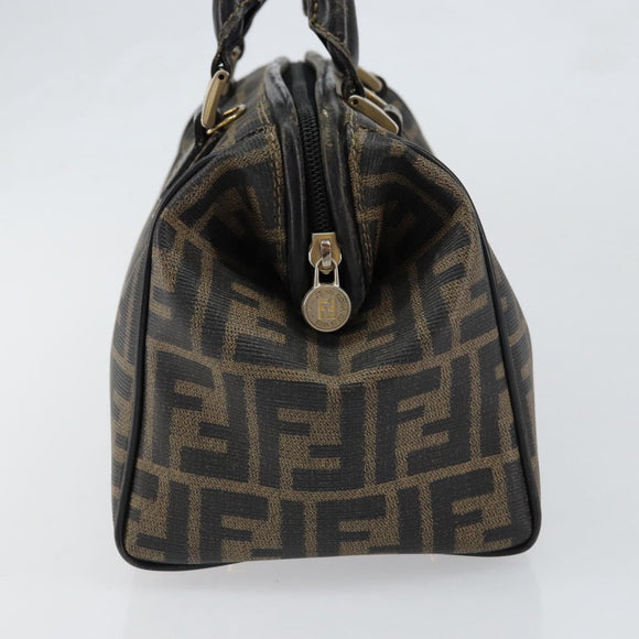 FENDI Zucca Canvas Hand Bag Black Brown Auth 153055