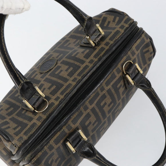 FENDI Zucca Canvas Hand Bag Black Brown Auth 153055