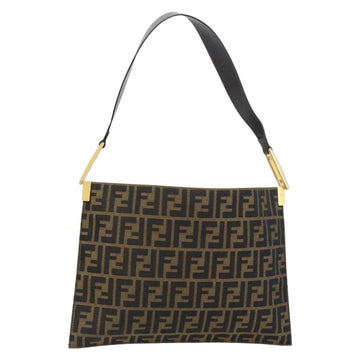FENDI Zucca Canvas Shoulder Bag Black Brown gold Auth 153056