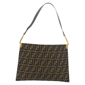 FENDI Zucca Canvas Shoulder Bag Black Brown gold Auth 153056 - 0
