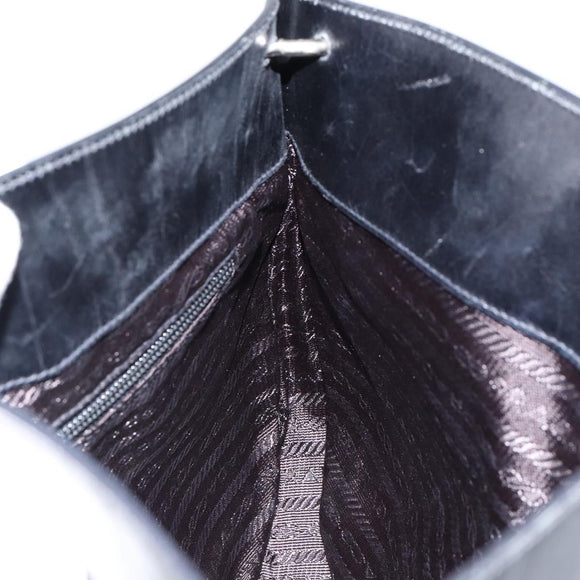 PRADA Shoulder Bag Leather Black Silver Auth 153057
