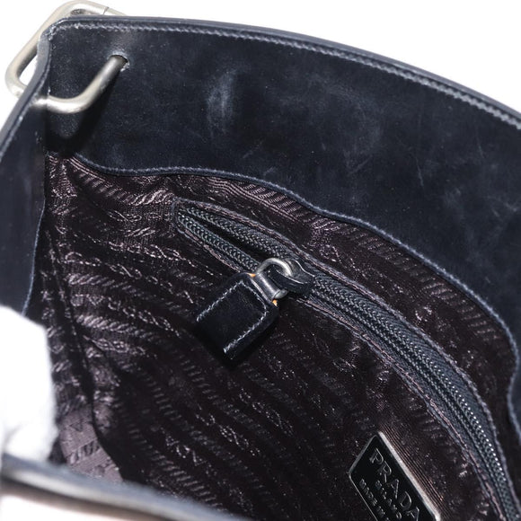 PRADA Shoulder Bag Leather Black Silver Auth 153057