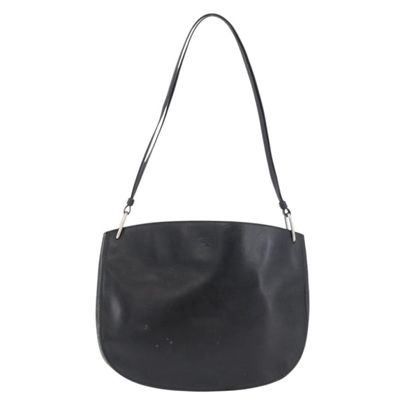PRADA Shoulder Bag Leather Black Silver Auth 153057