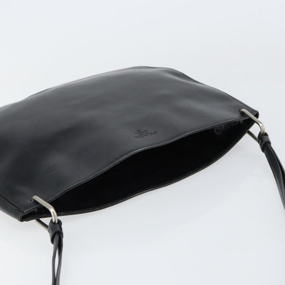 PRADA Shoulder Bag Leather Black Silver Auth 153057