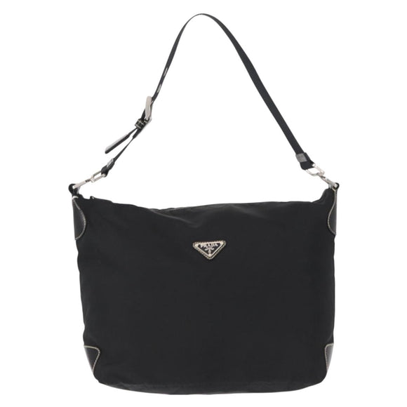 PRADA Shoulder Bag Nylon Black Silver Auth 153058