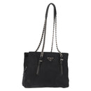 PRADA Chain Shoulder Bag Nylon Black Silver Auth 153059-1