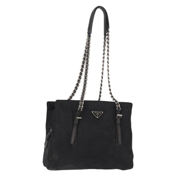 PRADA Chain Shoulder Bag Nylon Black Silver Auth 153059