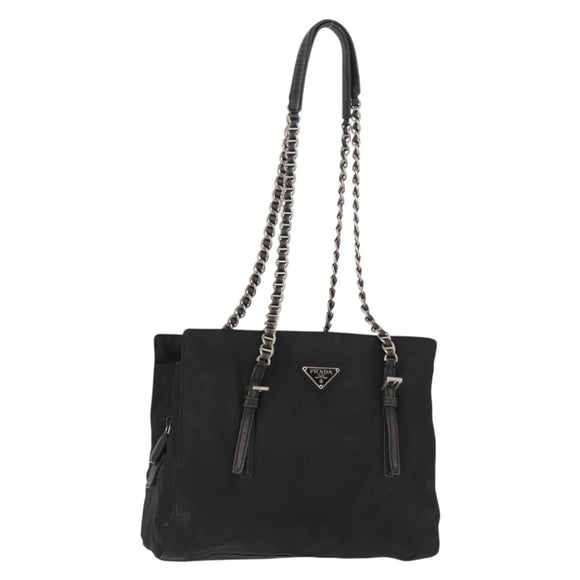 PRADA Chain Shoulder Bag Nylon Black Silver Auth 153059