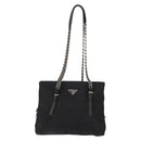 PRADA Chain Shoulder Bag Nylon Black Silver Auth 153059-13