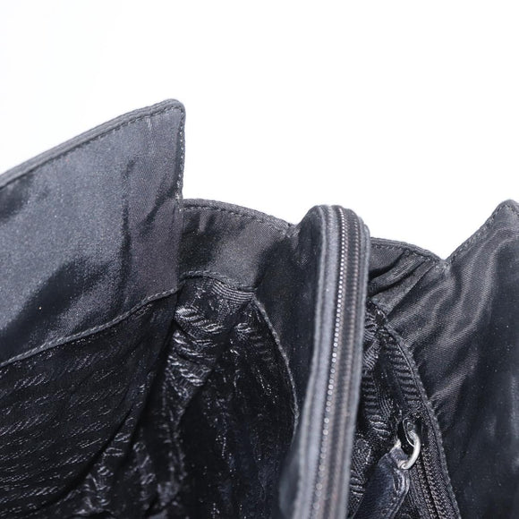 PRADA Chain Shoulder Bag Nylon Black Silver Auth 153059