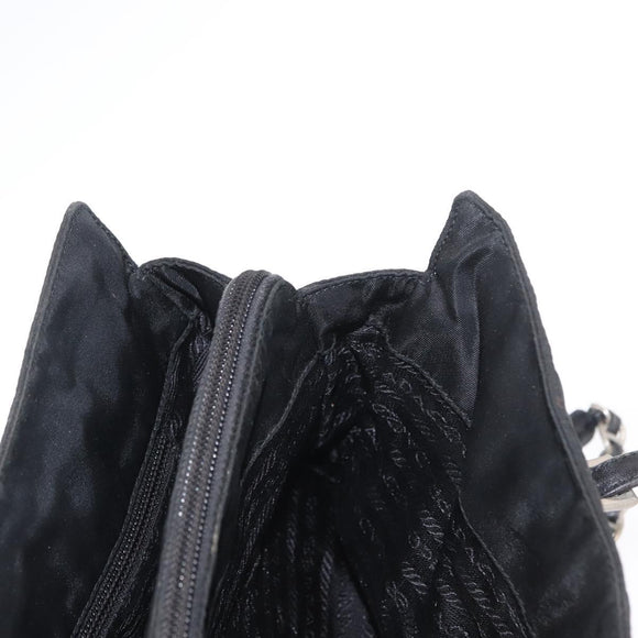 PRADA Chain Shoulder Bag Nylon Black Silver Auth 153059