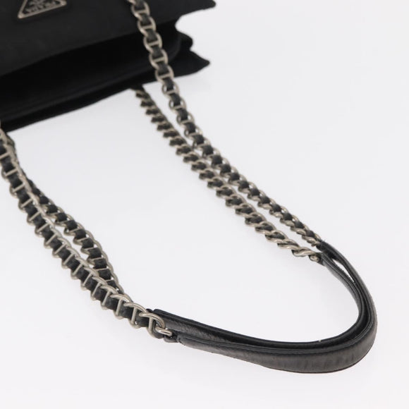 PRADA Chain Shoulder Bag Nylon Black Silver Auth 153059