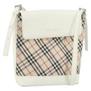 BURBERRY Nova Check Shoulder Bag Canvas White Silver Auth 153062-1