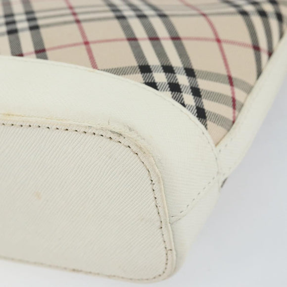 BURBERRY Nova Check Shoulder Bag Canvas White Silver Auth 153062