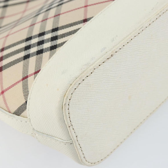 BURBERRY Nova Check Shoulder Bag Canvas White Silver Auth 153062