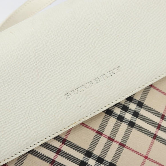 BURBERRY Nova Check Shoulder Bag Canvas White Silver Auth 153062