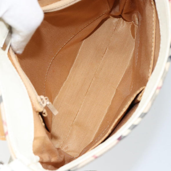 BURBERRY Nova Check Shoulder Bag Canvas White Silver Auth 153062