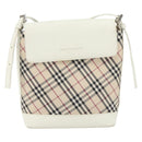 BURBERRY Nova Check Shoulder Bag Canvas White Silver Auth 153062-13