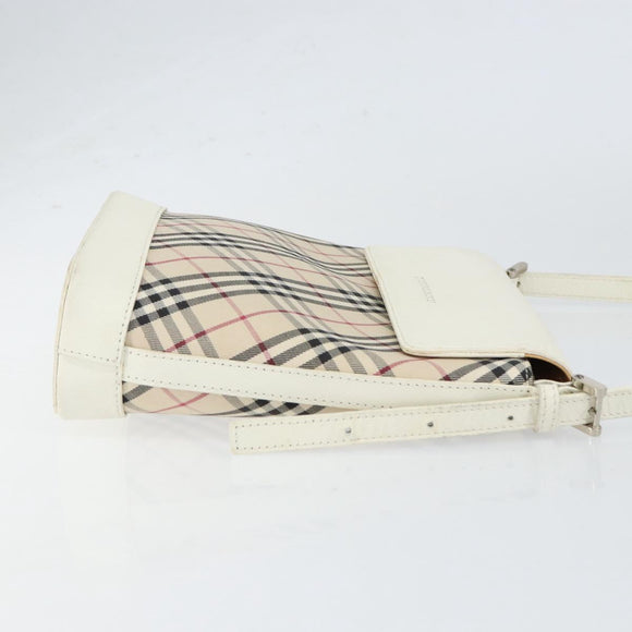 BURBERRY Nova Check Shoulder Bag Canvas White Silver Auth 153062