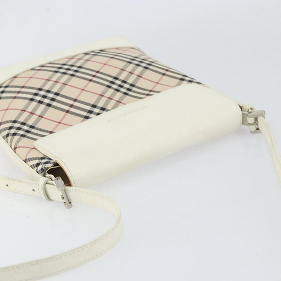 BURBERRY Nova Check Shoulder Bag Canvas White Silver Auth 153062