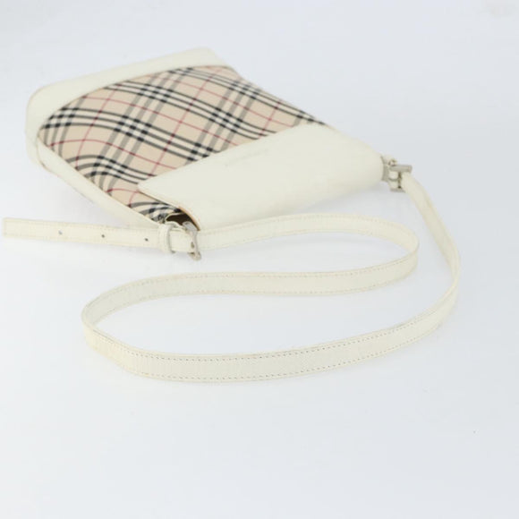 BURBERRY Nova Check Shoulder Bag Canvas White Silver Auth 153062
