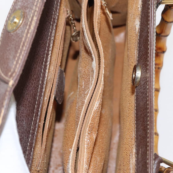 GUCCI Bamboo Tote Bag Leather Brown Gold 002 2853 0260 0 Auth 153064