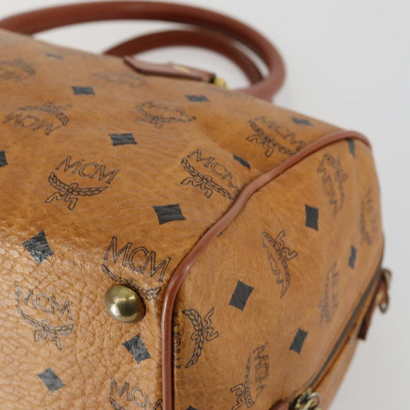 MCM Logogram Vicetos Boston Bag PVC Leather Brown Gold Auth 153065
