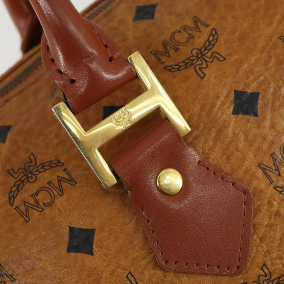 MCM Logogram Vicetos Boston Bag PVC Leather Brown Gold Auth 153065
