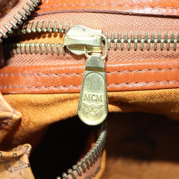 MCM Logogram Vicetos Boston Bag PVC Leather Brown Gold Auth 153065