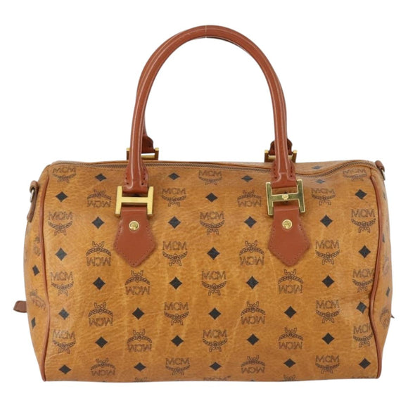 MCM Logogram Vicetos Boston Bag PVC Leather Brown Gold Auth 153065