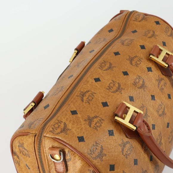 MCM Logogram Vicetos Boston Bag PVC Leather Brown Gold Auth 153065