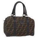 FENDI Zucca Canvas Hand Bag Vintage Black Brown Auth 153066-1