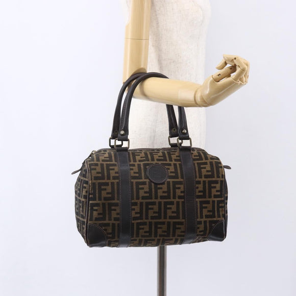FENDI Zucca Canvas Hand Bag Vintage Black Brown Auth 153066