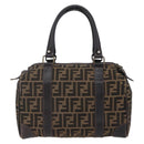 FENDI Zucca Canvas Hand Bag Vintage Black Brown Auth 153066-3