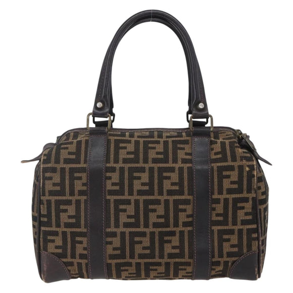 FENDI Zucca Canvas Hand Bag Vintage Black Brown Auth 153066