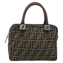 FENDI Zucca Canvas Hand Bag Black Brown Auth 153067-2
