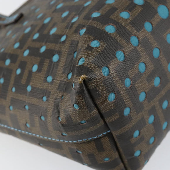 FENDI Zucca Canvas Punching Hand Bag Black Brown Auth 153069