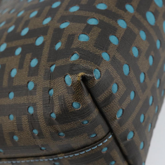 FENDI Zucca Canvas Punching Hand Bag Black Brown Auth 153069