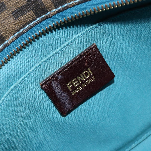 FENDI Zucca Canvas Punching Hand Bag Black Brown Auth 153069