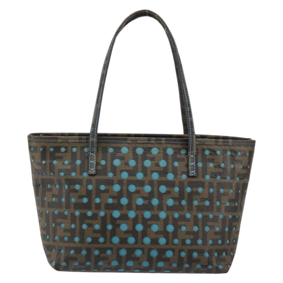 FENDI Zucca Canvas Punching Hand Bag Black Brown Auth 153069