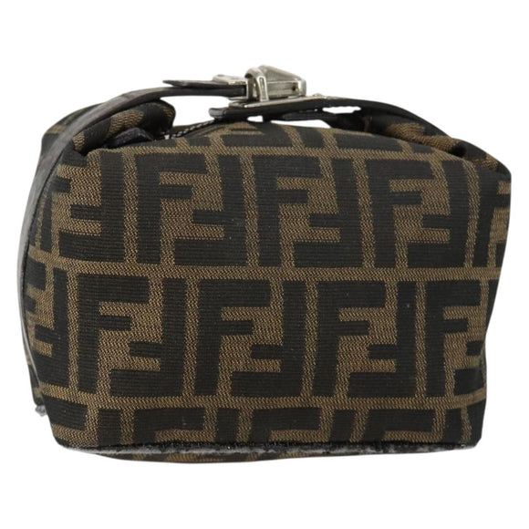 FENDI Zucca Canvas Pouch Hand Bag Black Brown Auth 153070