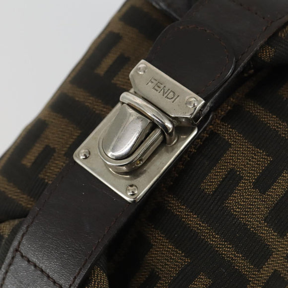 FENDI Zucca Canvas Pouch Hand Bag Black Brown Auth 153070